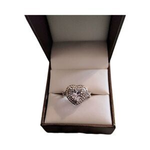 Gorgeous 5 Ct. Heart & Round Sim Diamond Double Halo Bridal/ Engagement Ring Sz